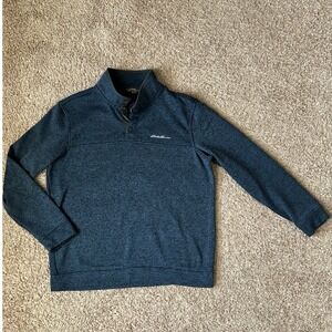 Eddie Bauer I Men's Heathered Blue Fleece Pullover Sweater I Snap Neck I Size XL